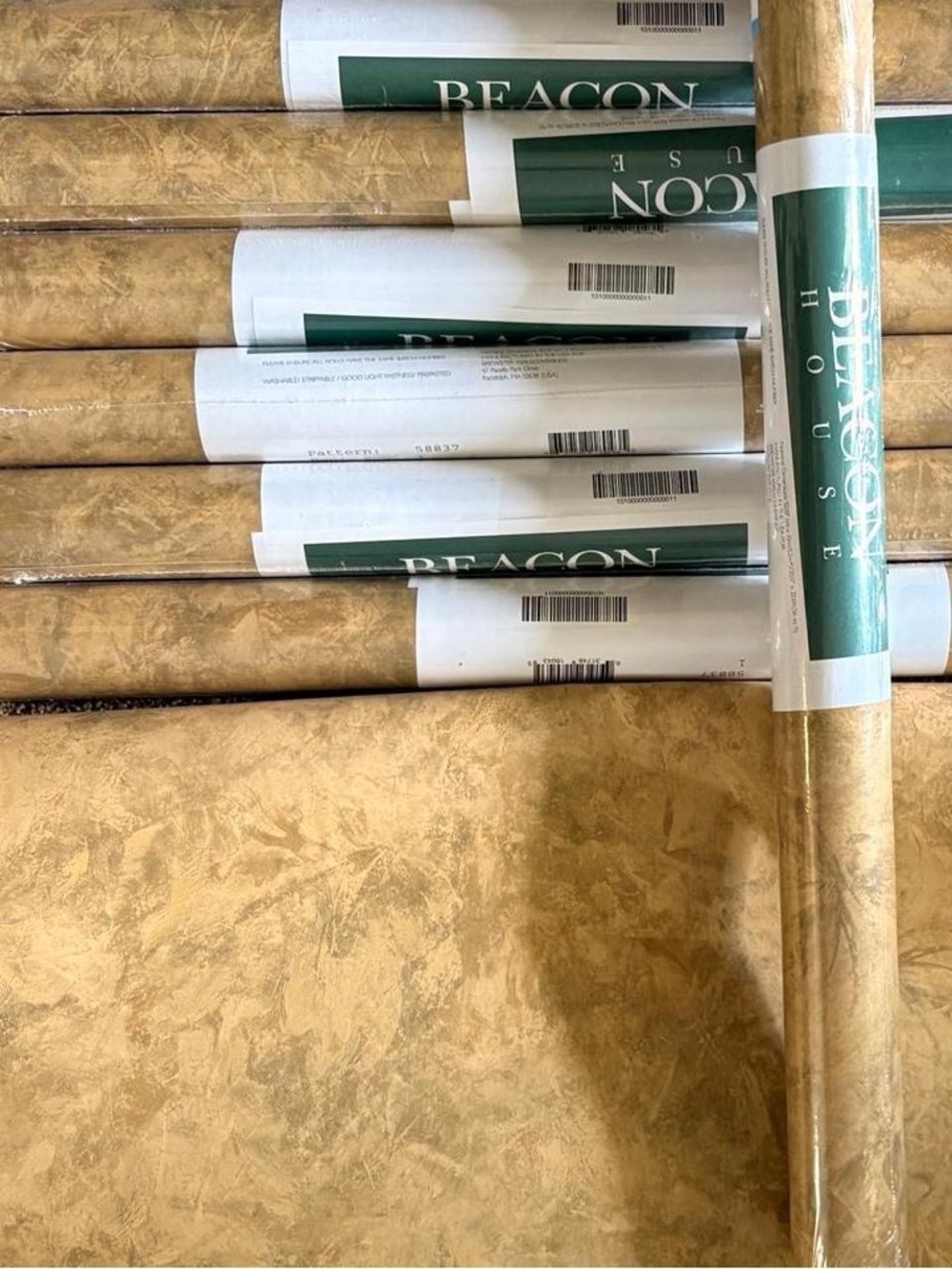 New Old Stock Vintage Wallpaper Faux Plaster or Stone Pattern 8 Rolls Same Batch